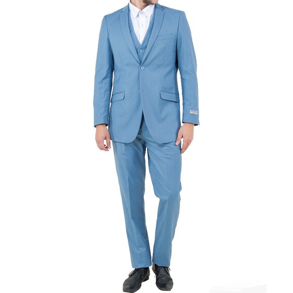 Solid Dusty Blue 3 Piece Slim Fit Tazzio Men's Suit - Picture 5 of 6